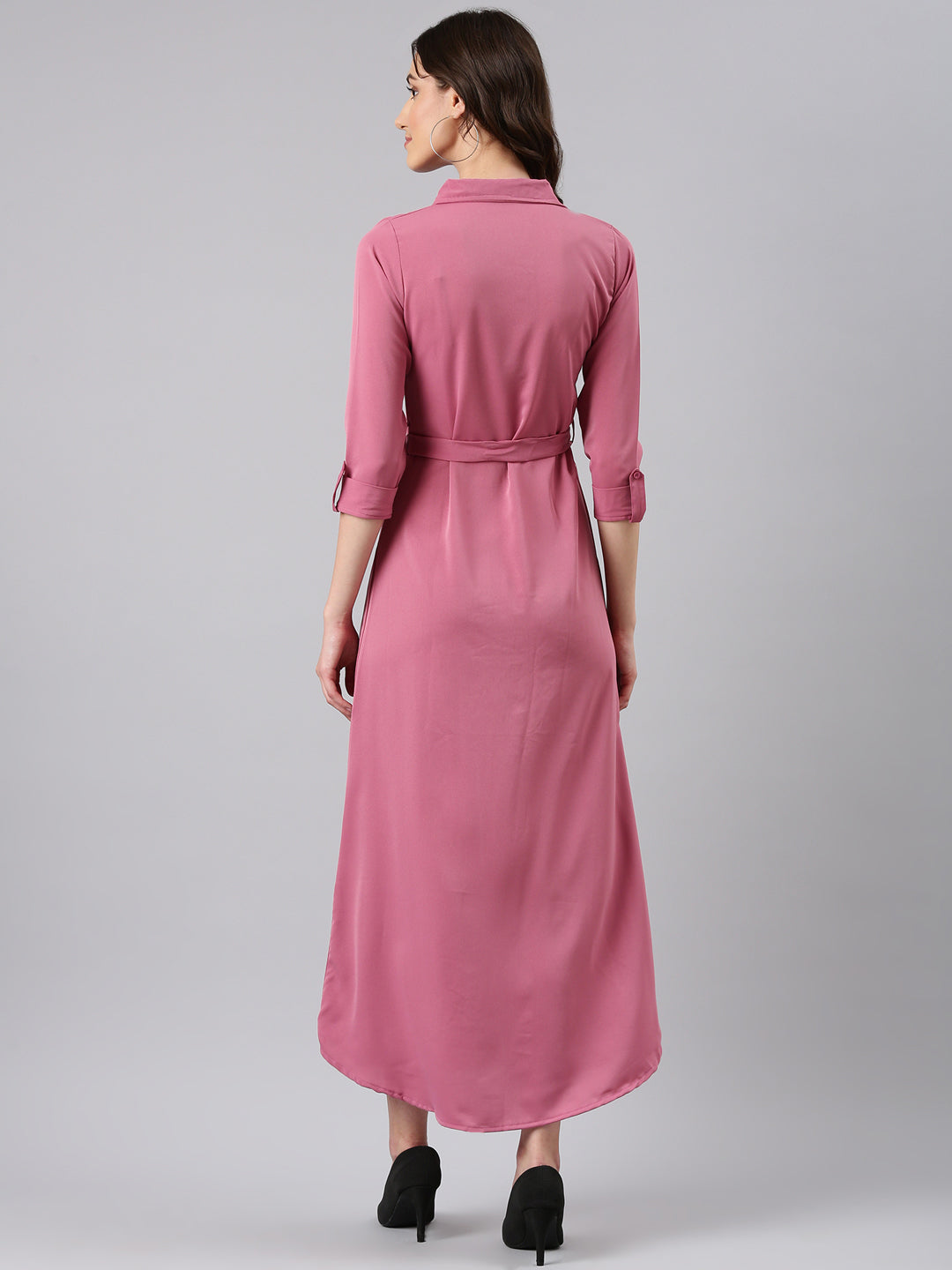 Women Mauve Solid Shirt Dress