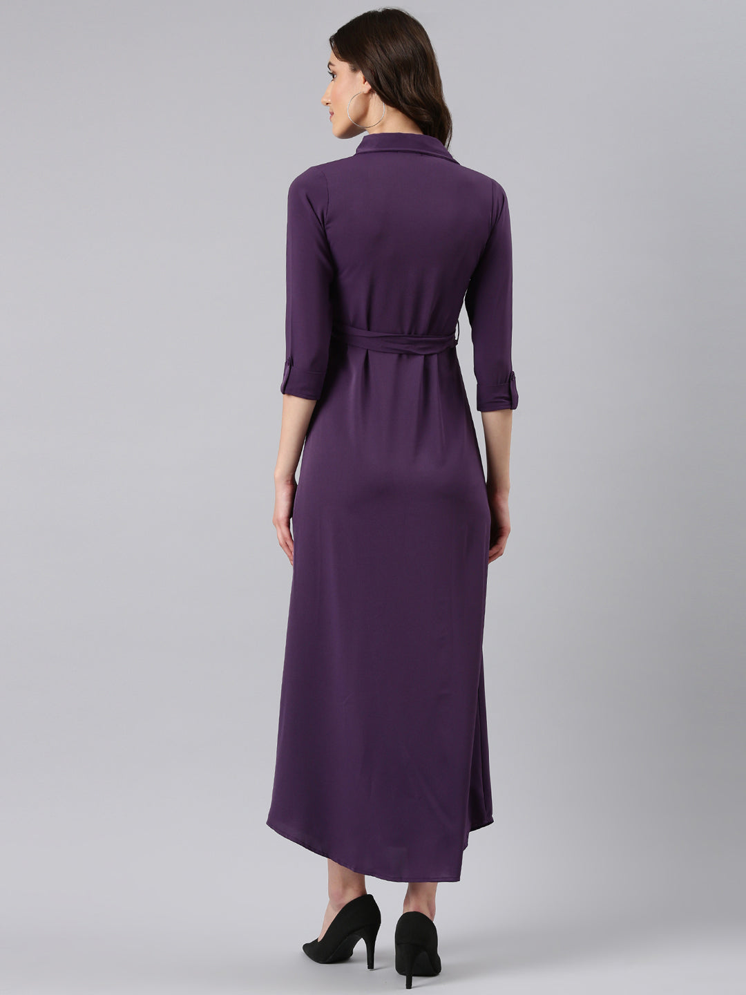 Women Violet Solid Shirt Dress