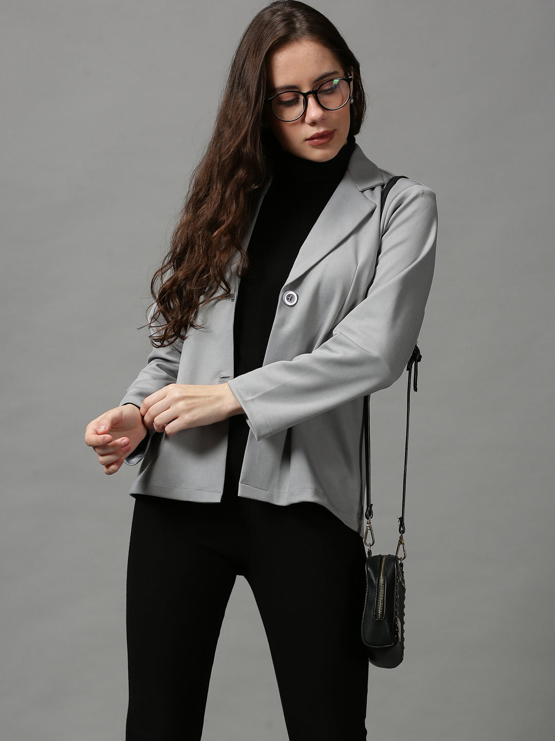 Women's Grey Solid Open Front Blazer