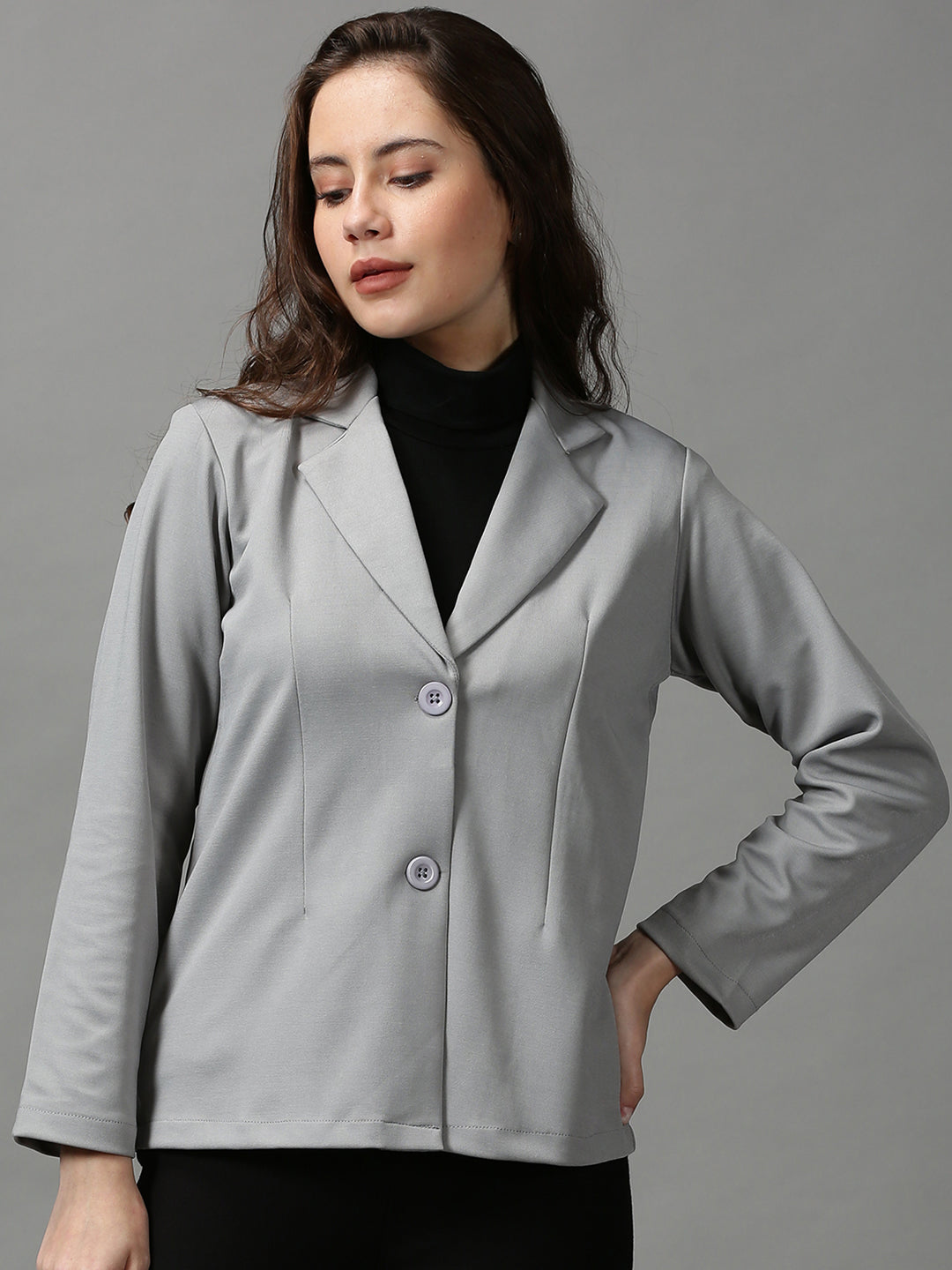 Women's Grey Solid Open Front Blazer