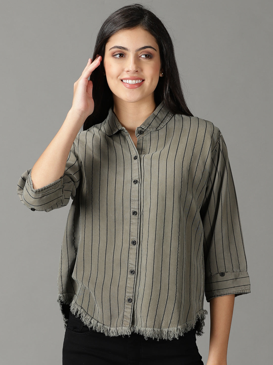 Women's Grey Striped Shirt