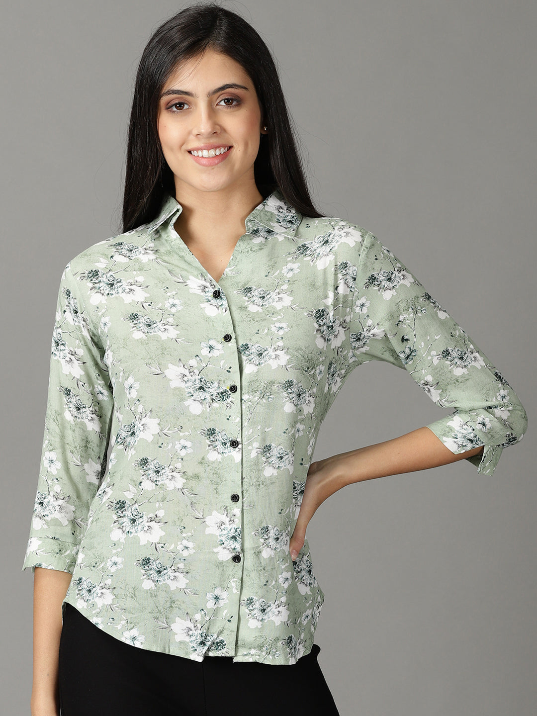Women's Sea Green Printed Shirt