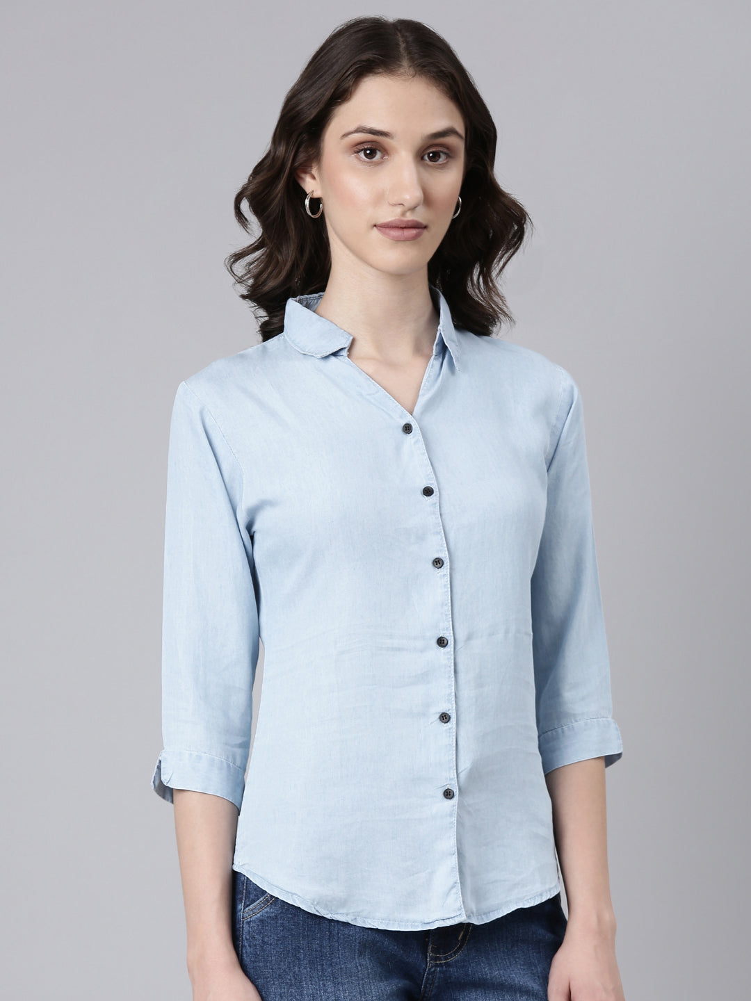 Women Blue Solid Shirt