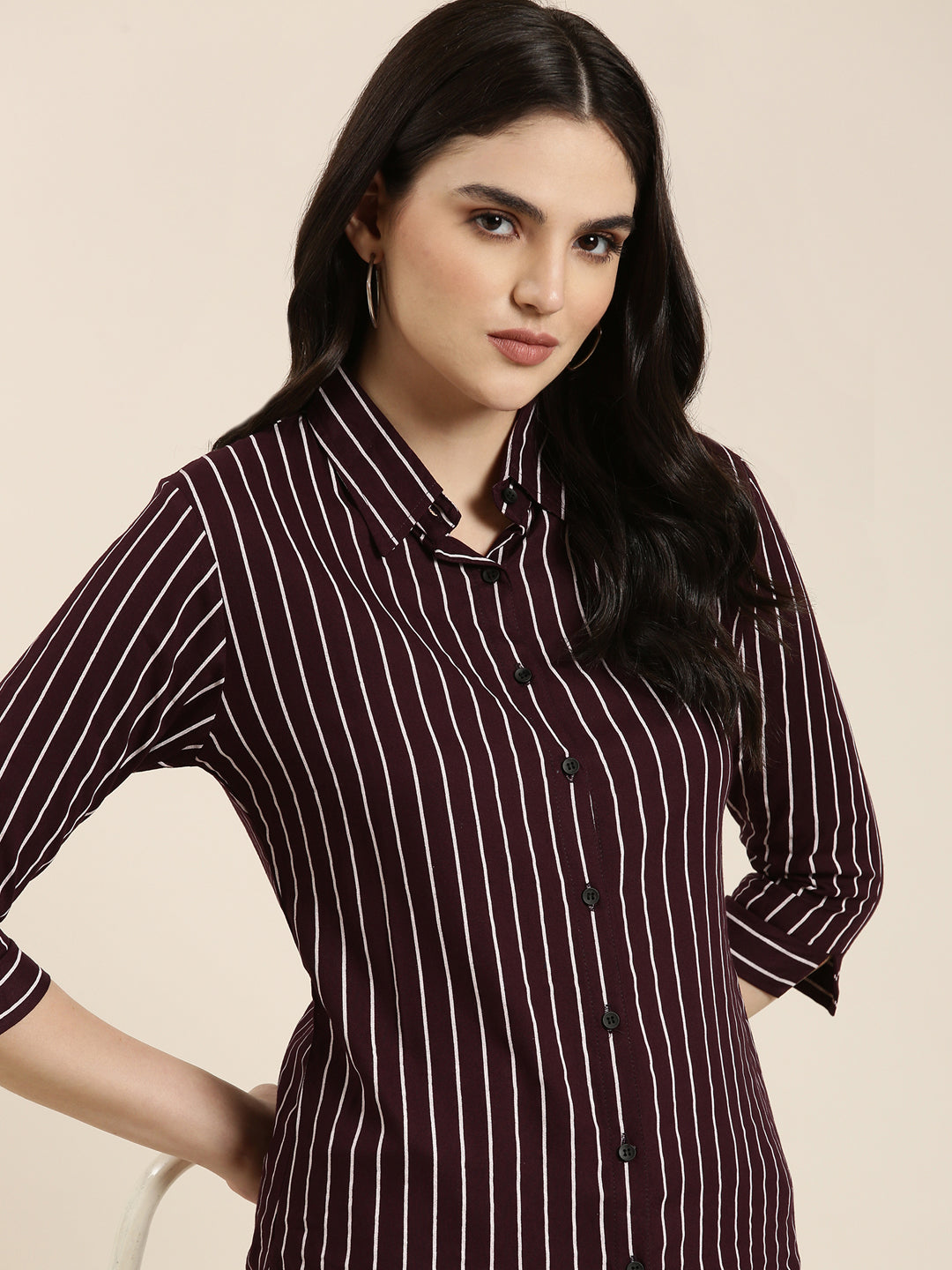 Women Purple Striped Shirt
