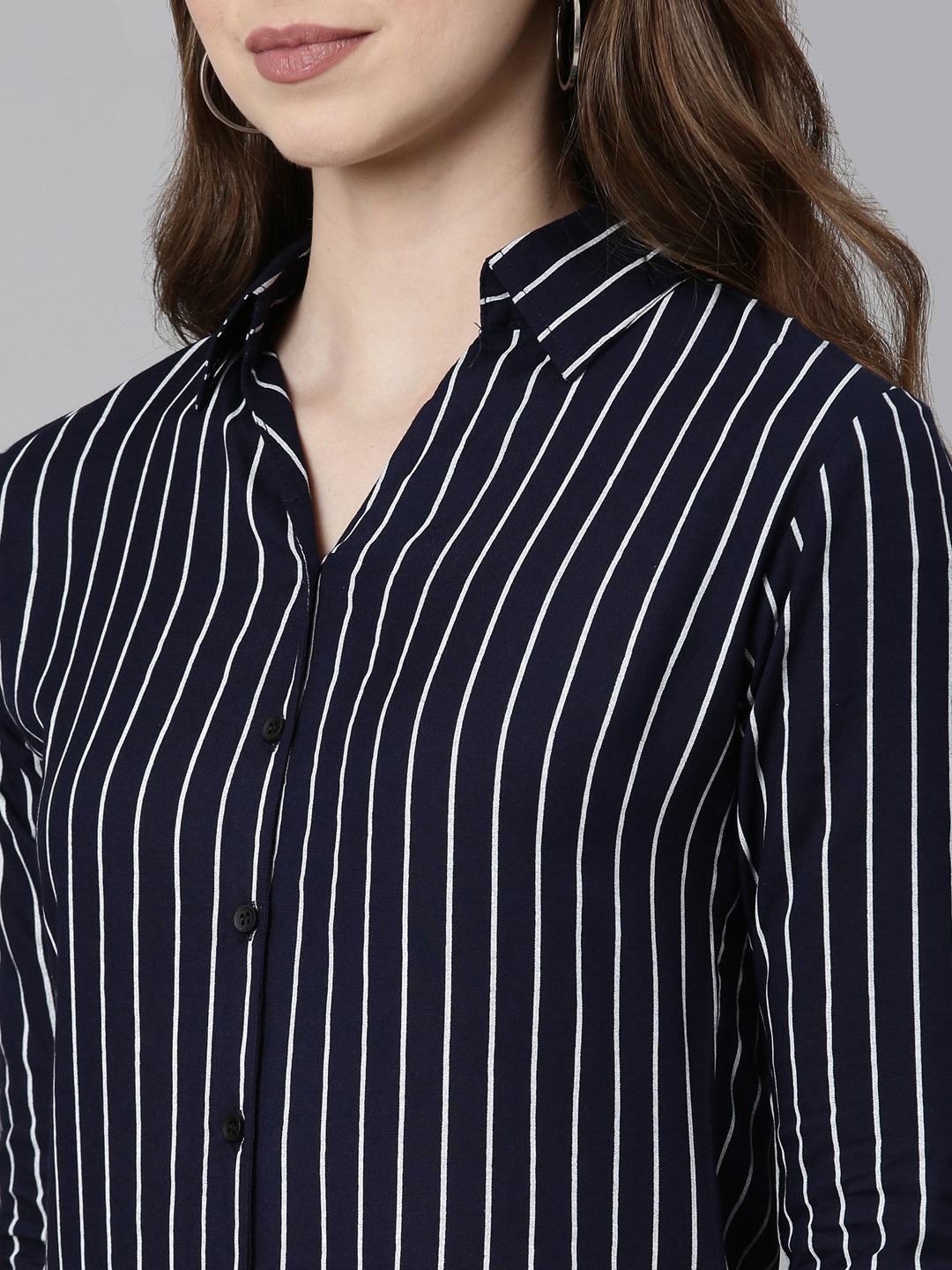 Women Navy Blue Striped Shirt