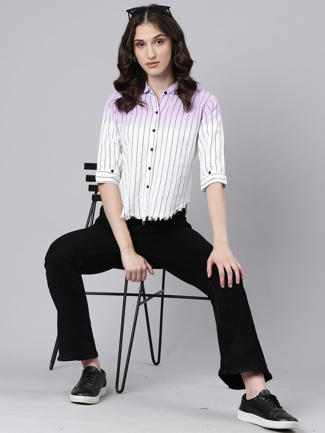 Women Lavender Striped Shirt
