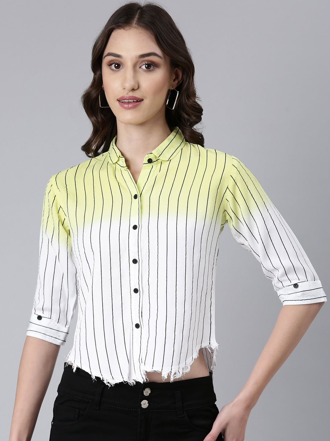 Women Yellow Striped Shirt