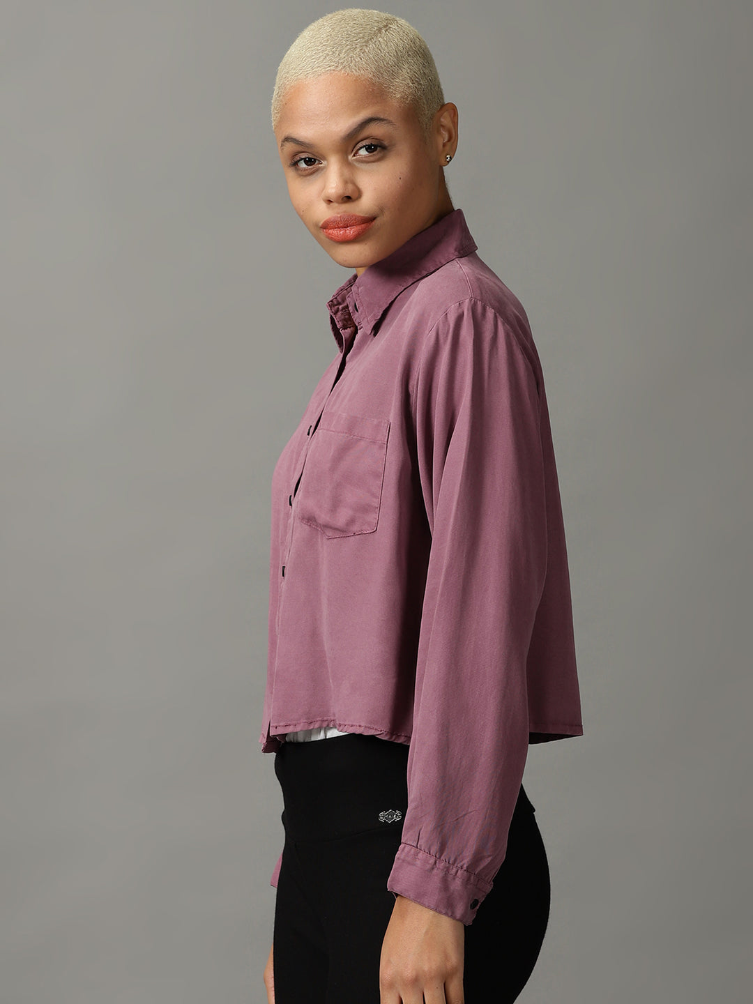 Women's Violet Solid Crop Shirt