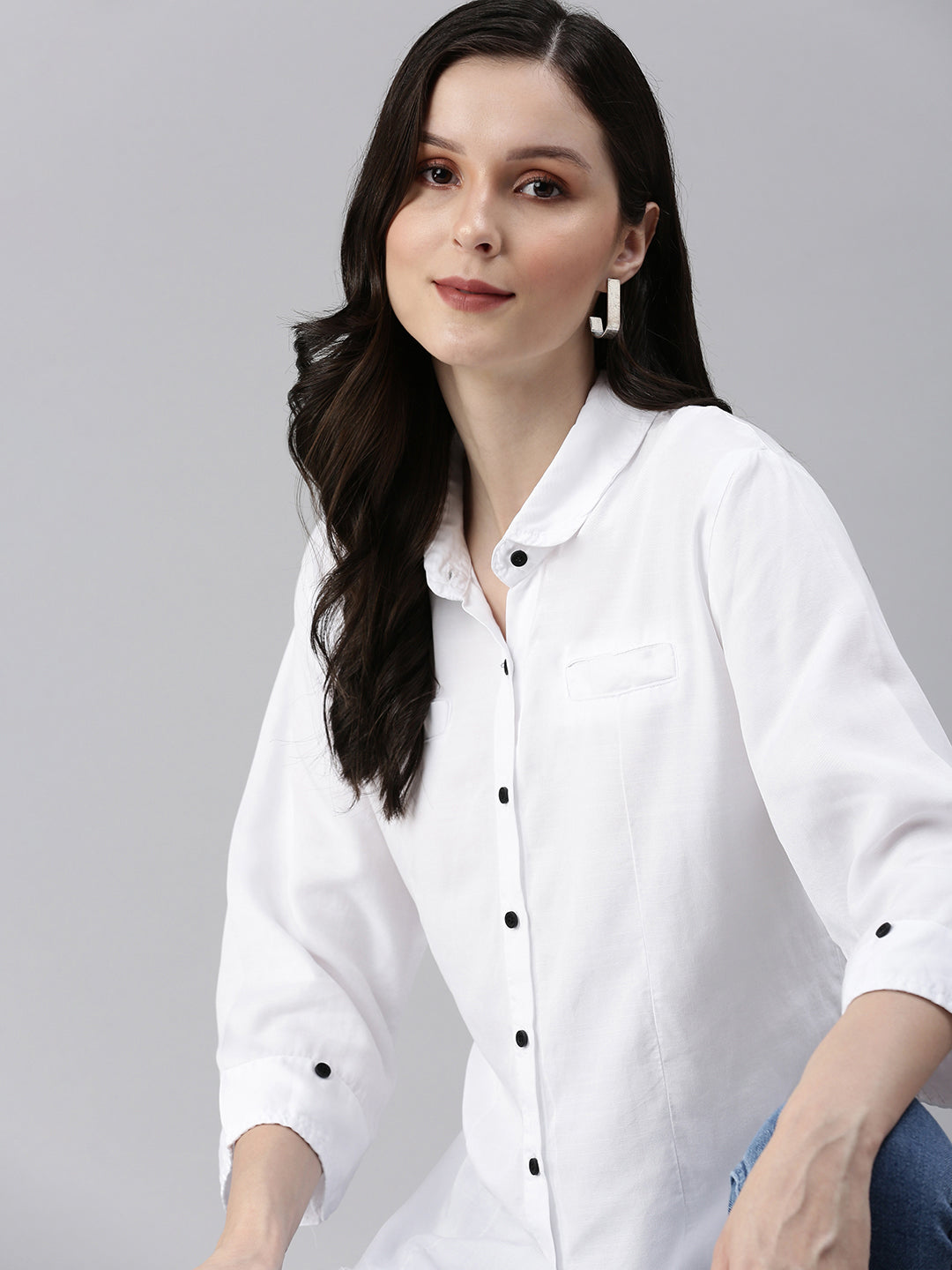 Women's White Solid Casual Shirts