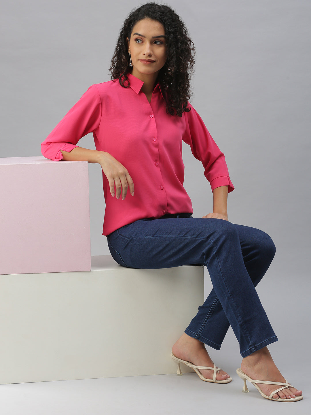Women's Pink Solid Casual Shirts