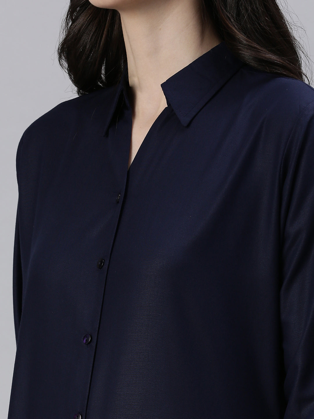 Women's Navy Blue Solid Casual Shirts