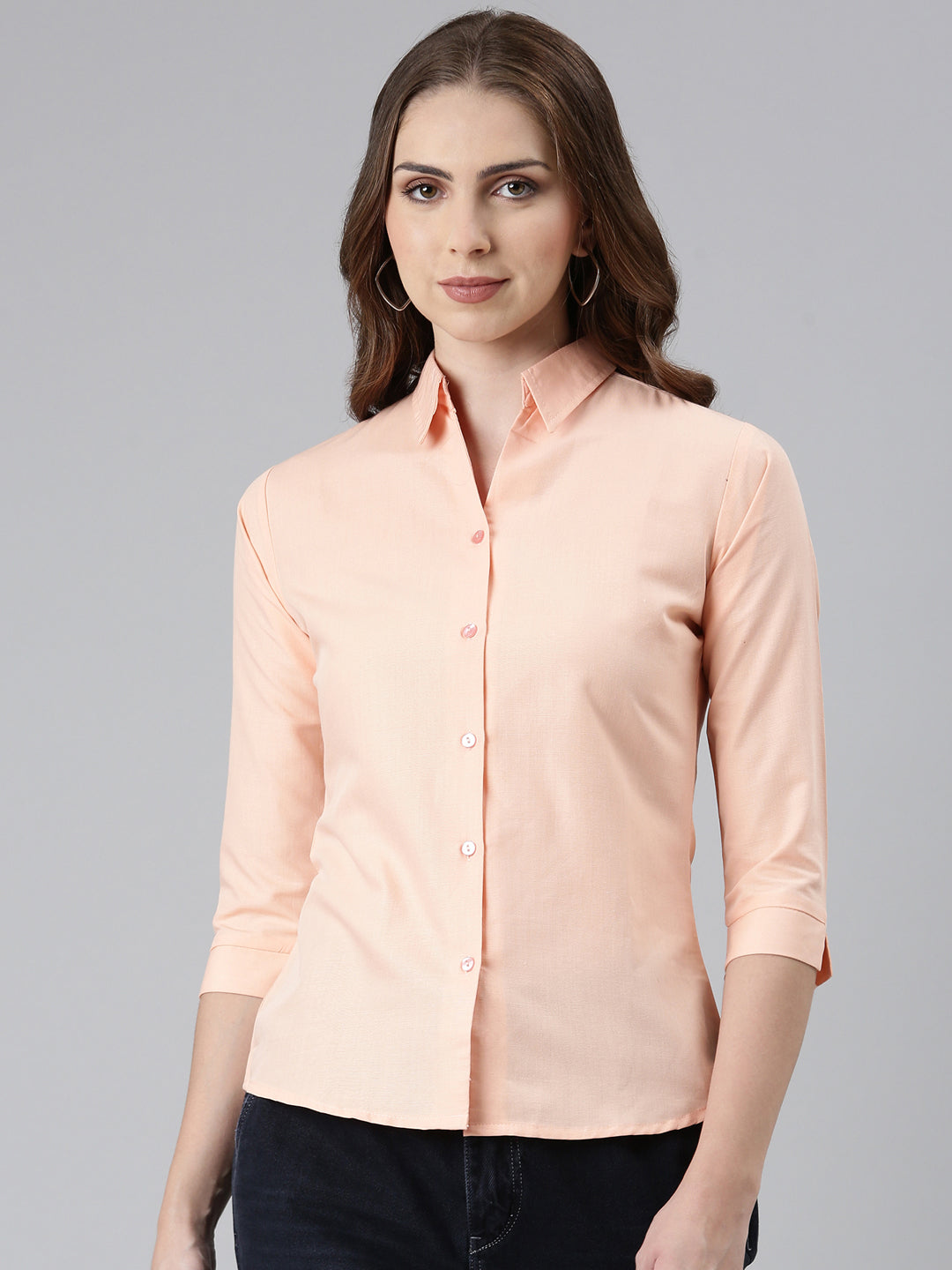 Women Peach Solid Shirt
