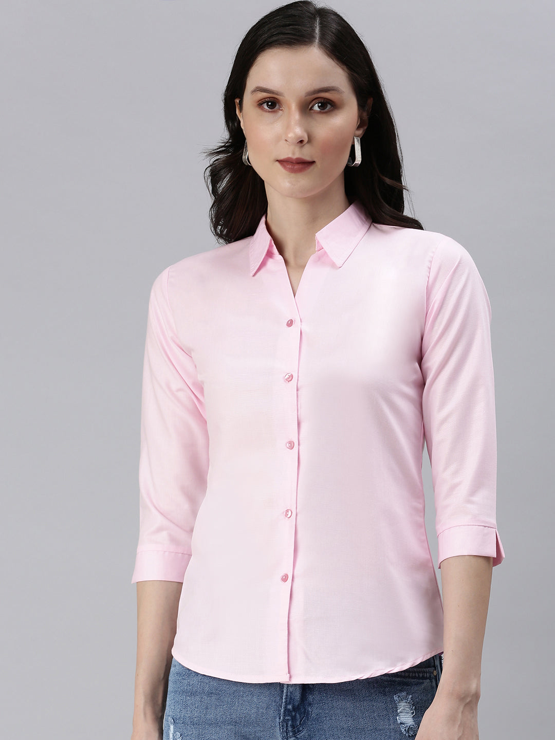 Women's Pink Solid Casual Shirts