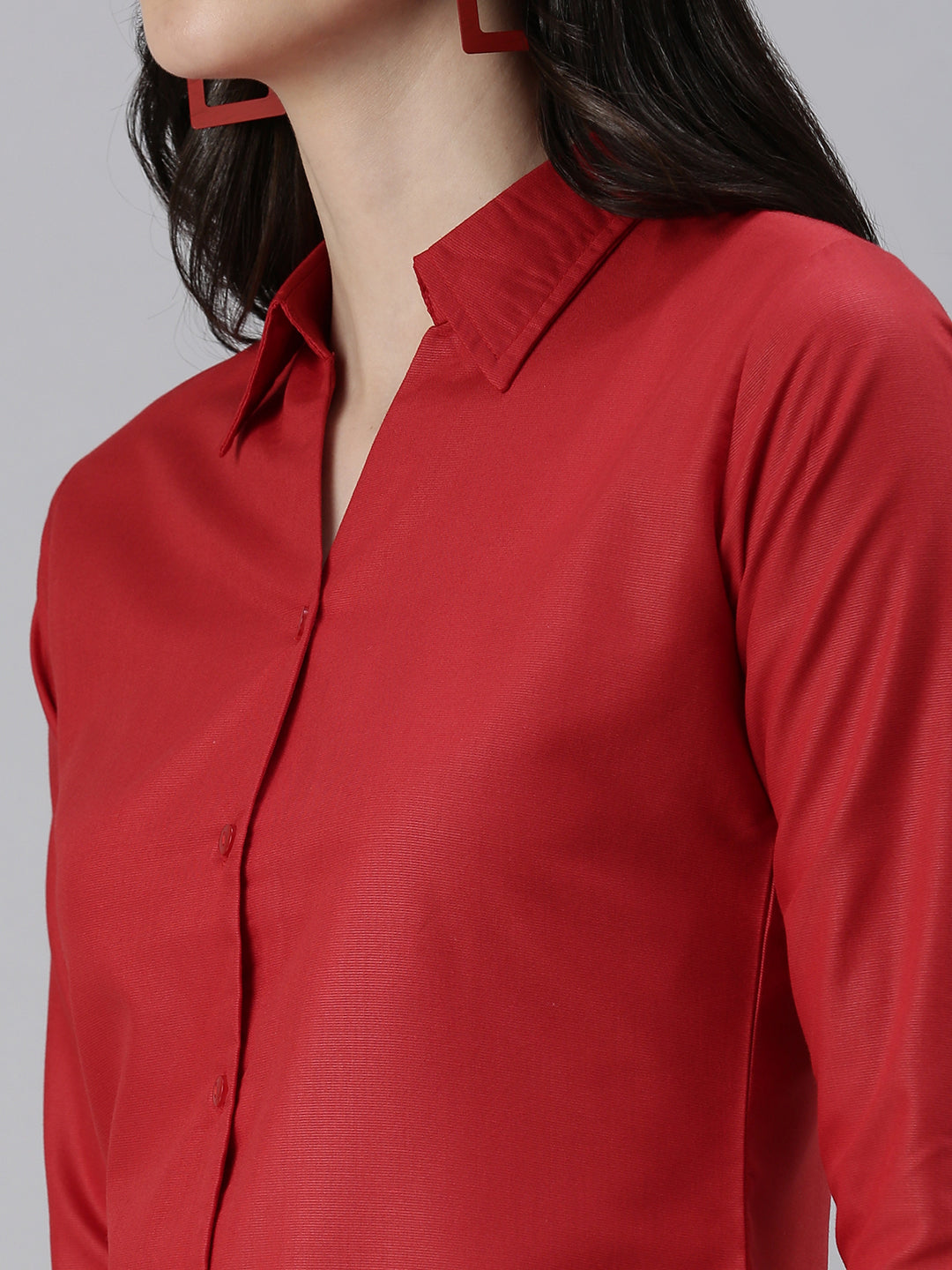 Women's Red Solid Casual Shirts