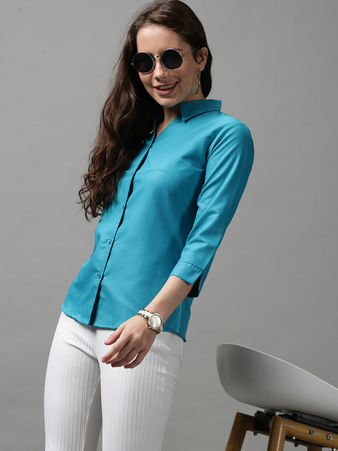 Women's Blue Solid Shirt