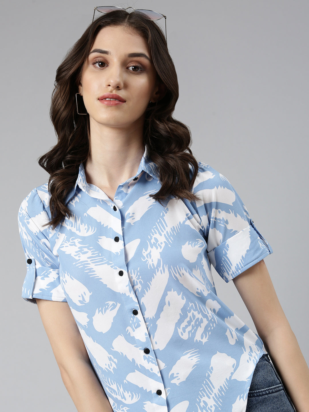 Women Blue Printed Shirt