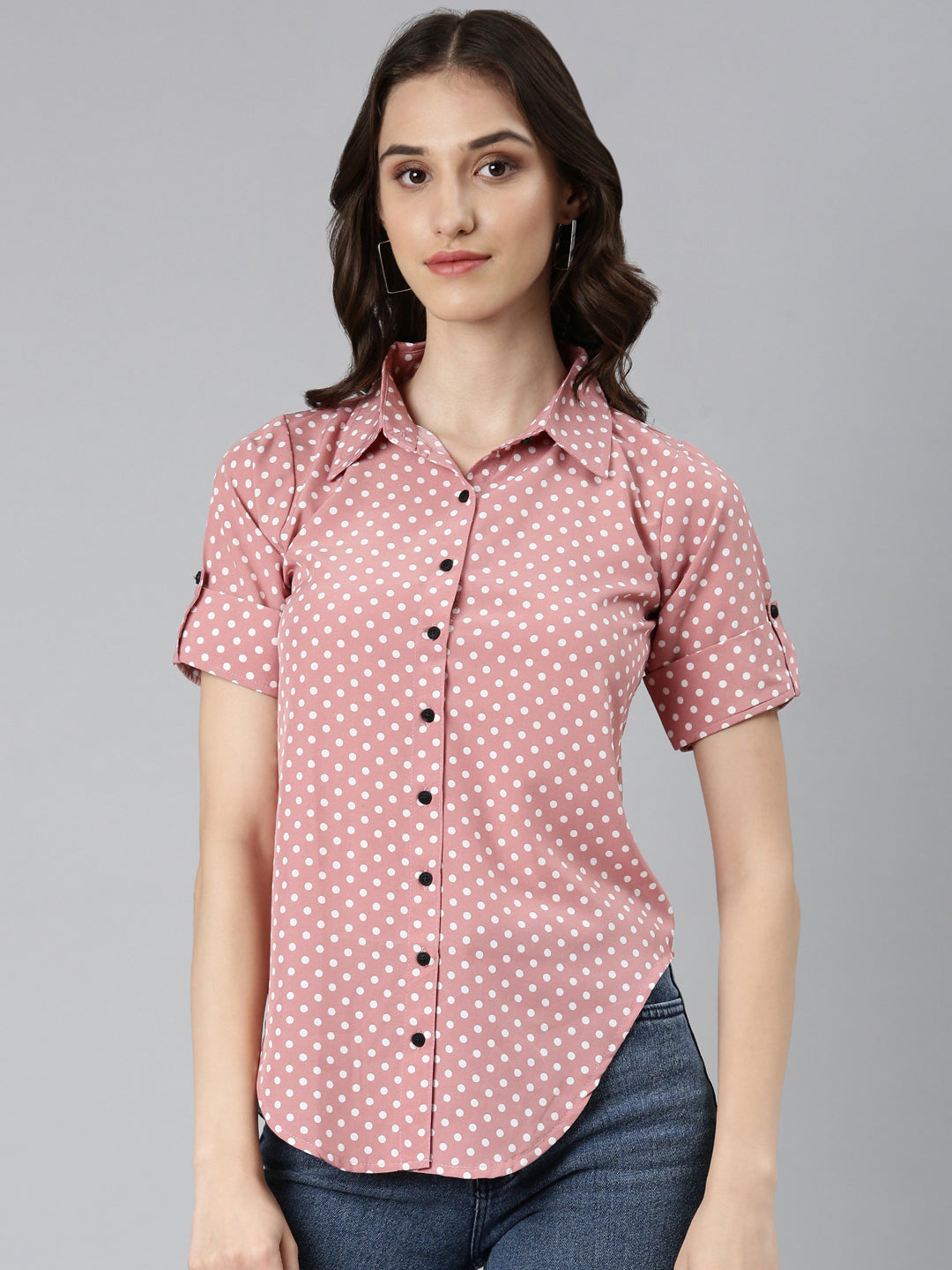 Women Peach Polka Dots Shirt