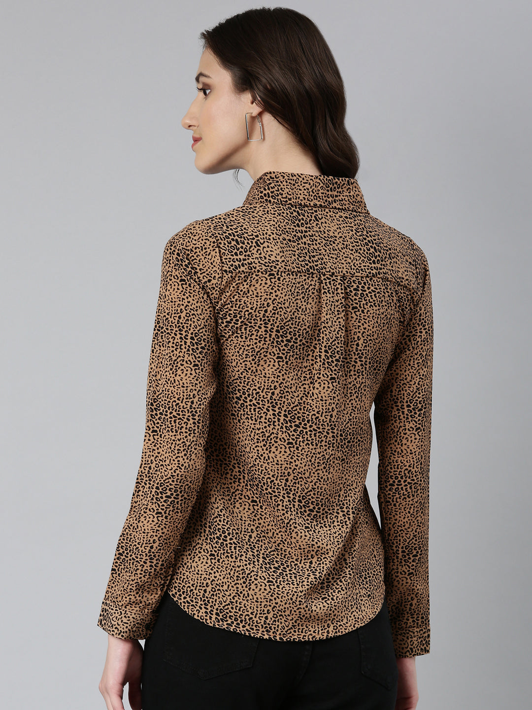 Women Camel Brown Printed Shirt