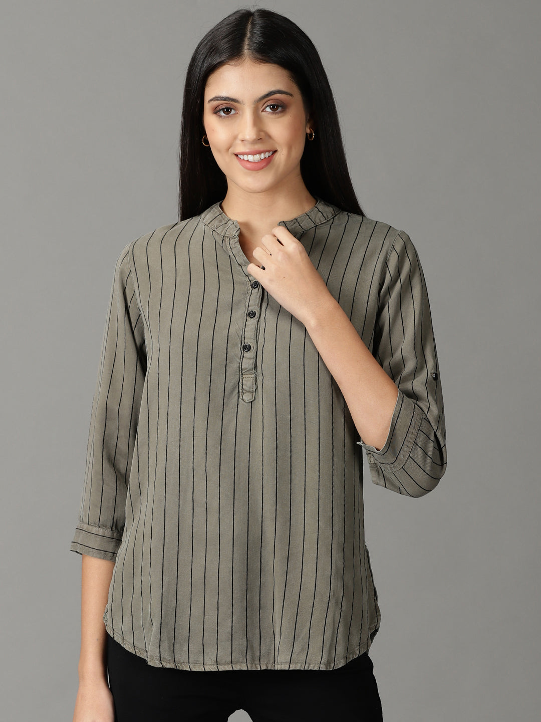 Women's Grey Striped Top