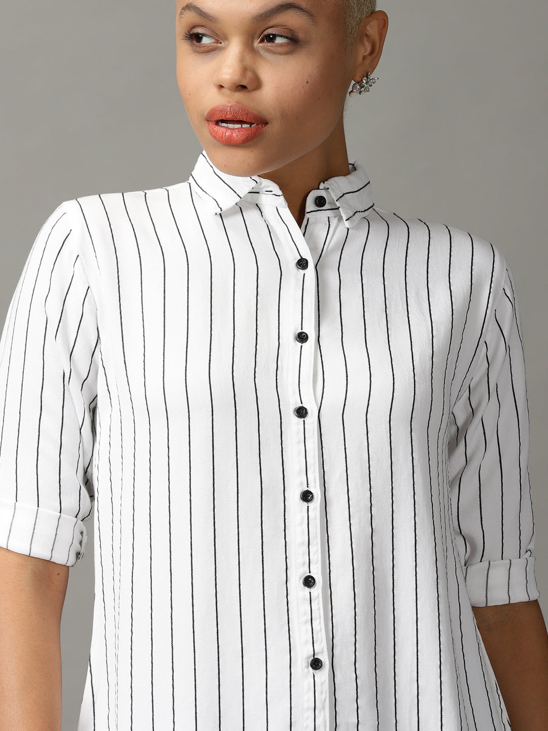 Women's White Striped Longline Shirt