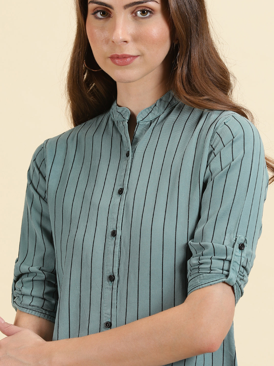Women's Teal Striped Longline Shirt