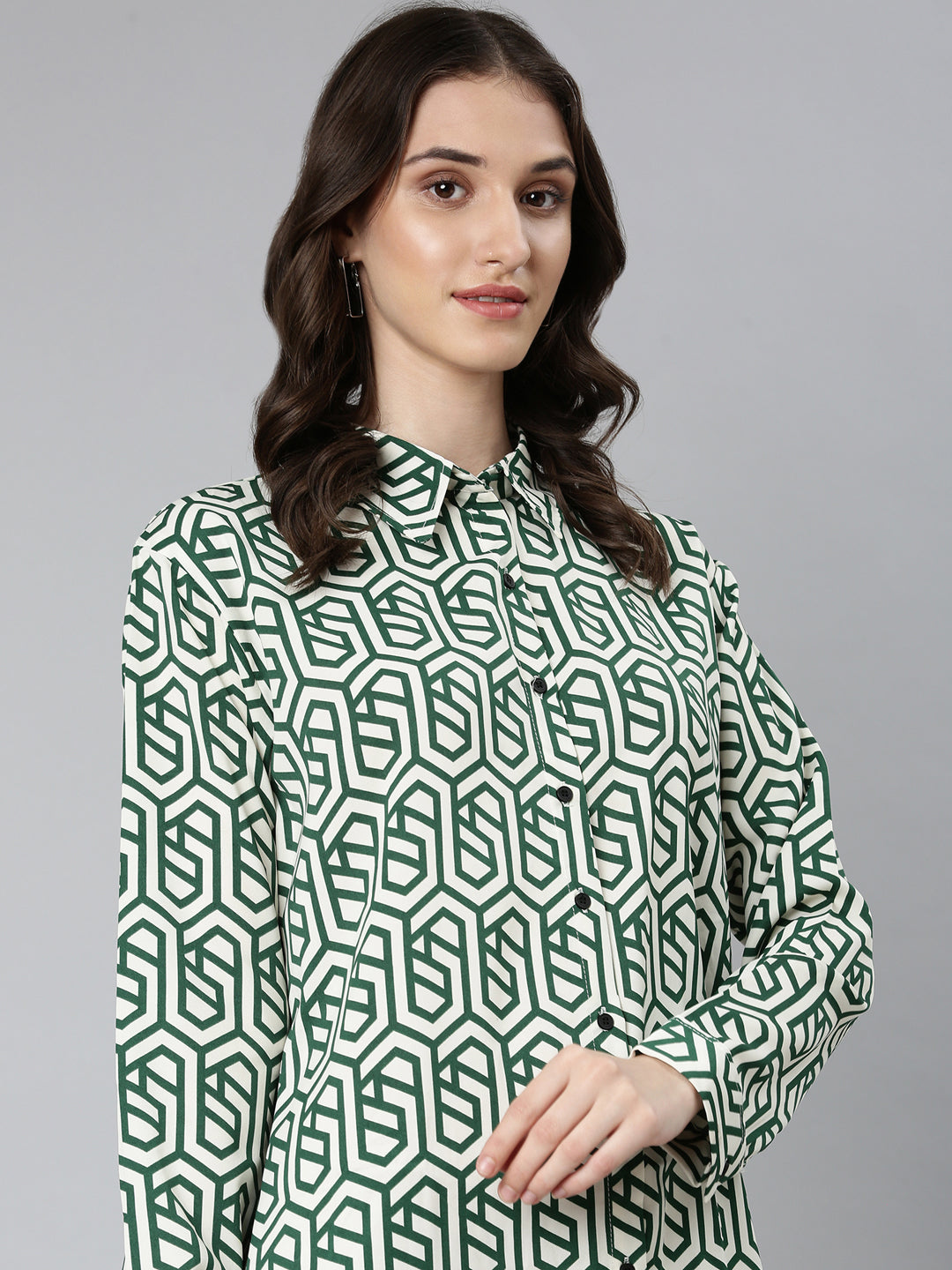 Women Cream Geometrical Shirt Dress