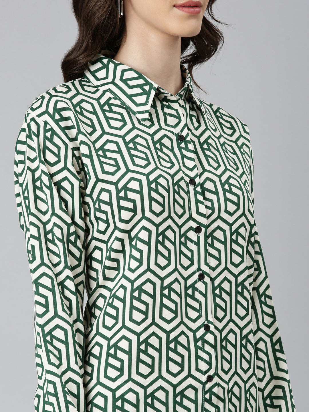 Women Cream Geometrical Shirt Dress
