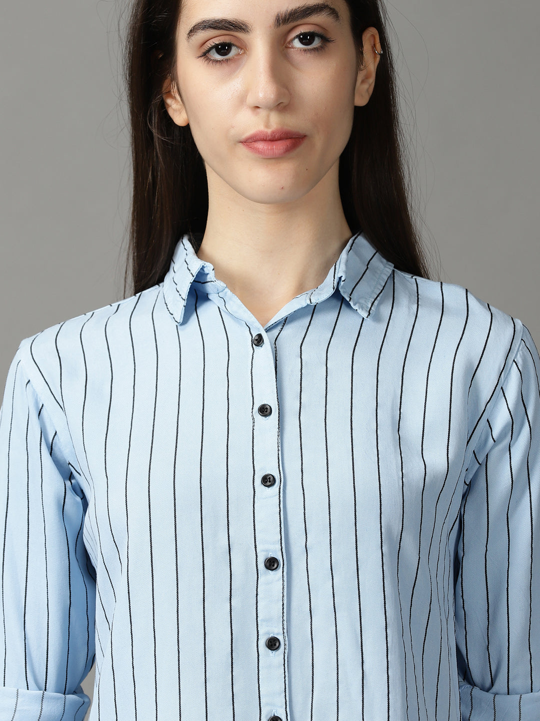 Women's Blue Striped Longline Shirt