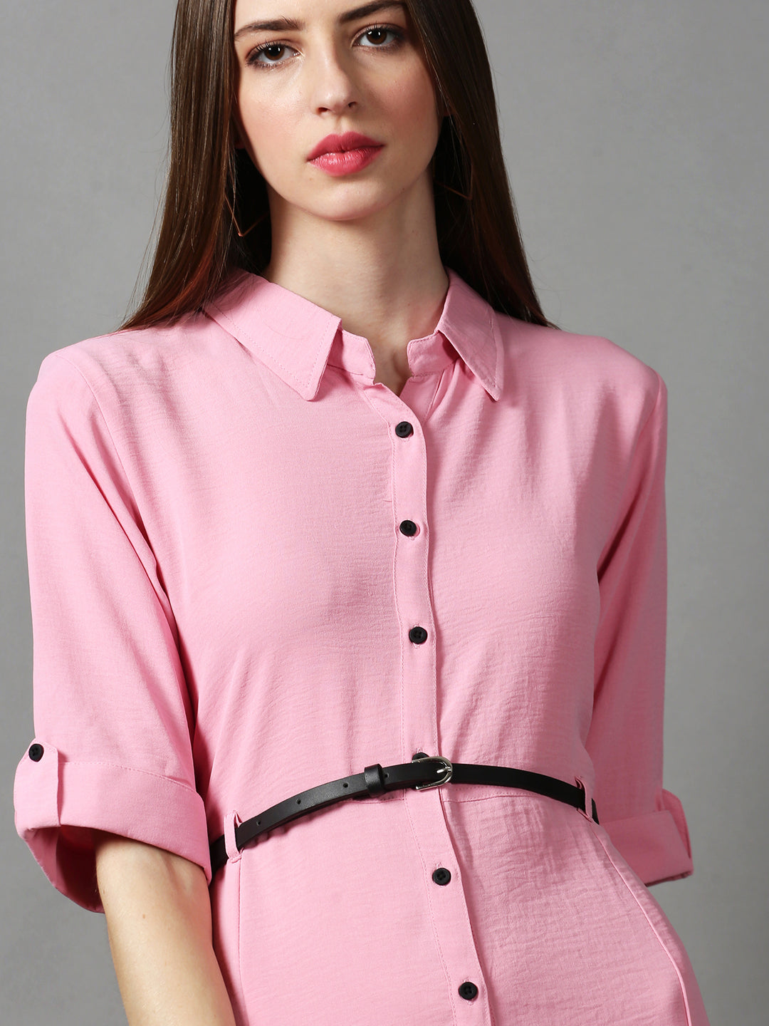 Women's Pink Solid A-Line Dress