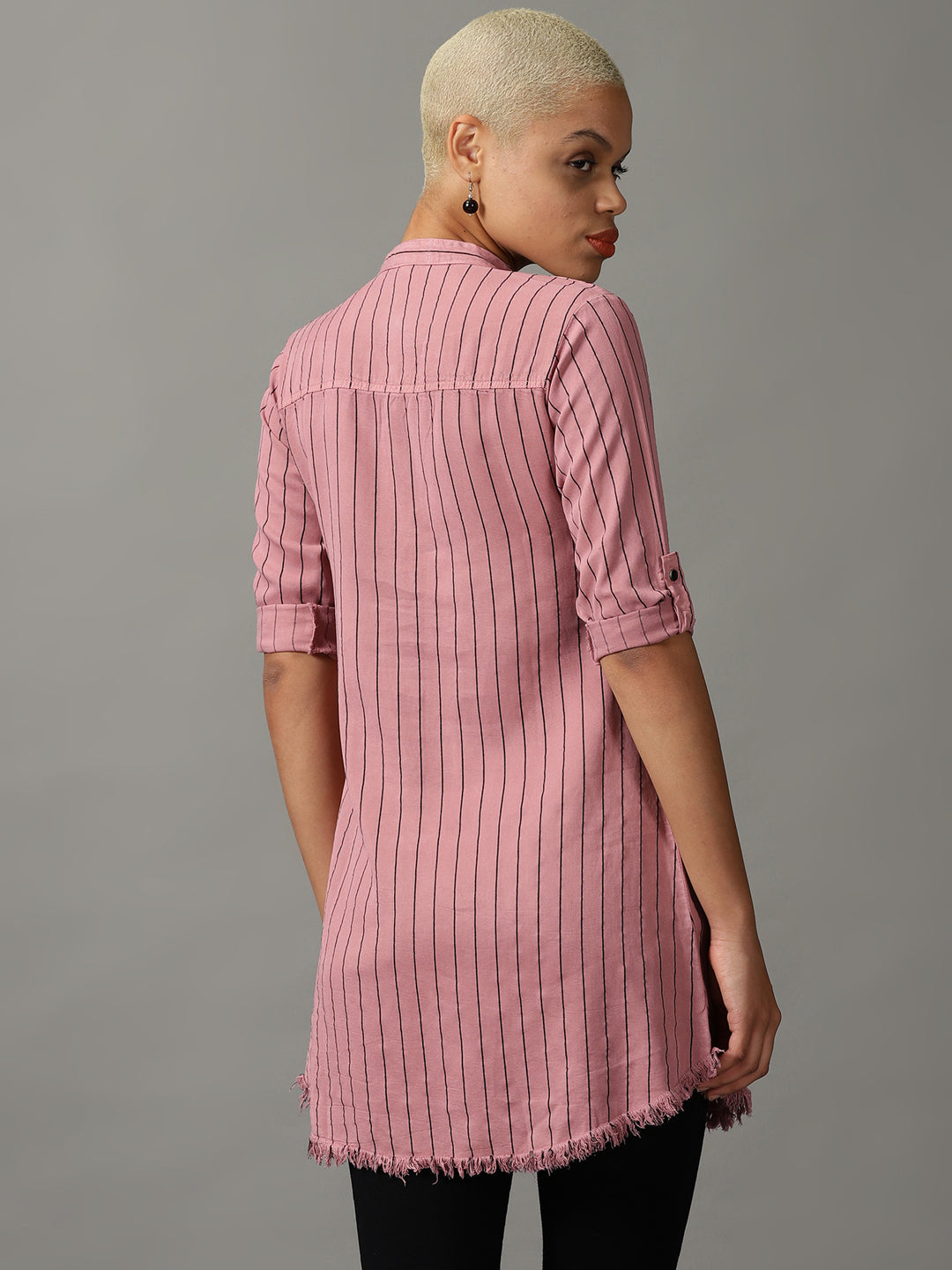 Women's Purple Striped Longline Shirt