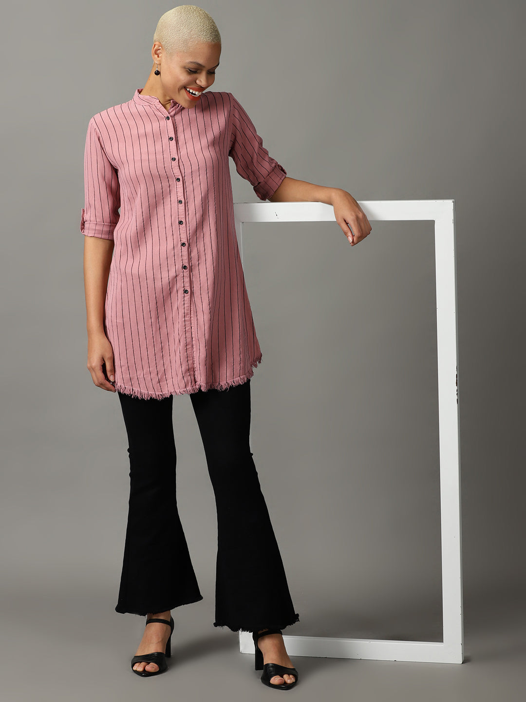 Women's Purple Striped Longline Shirt