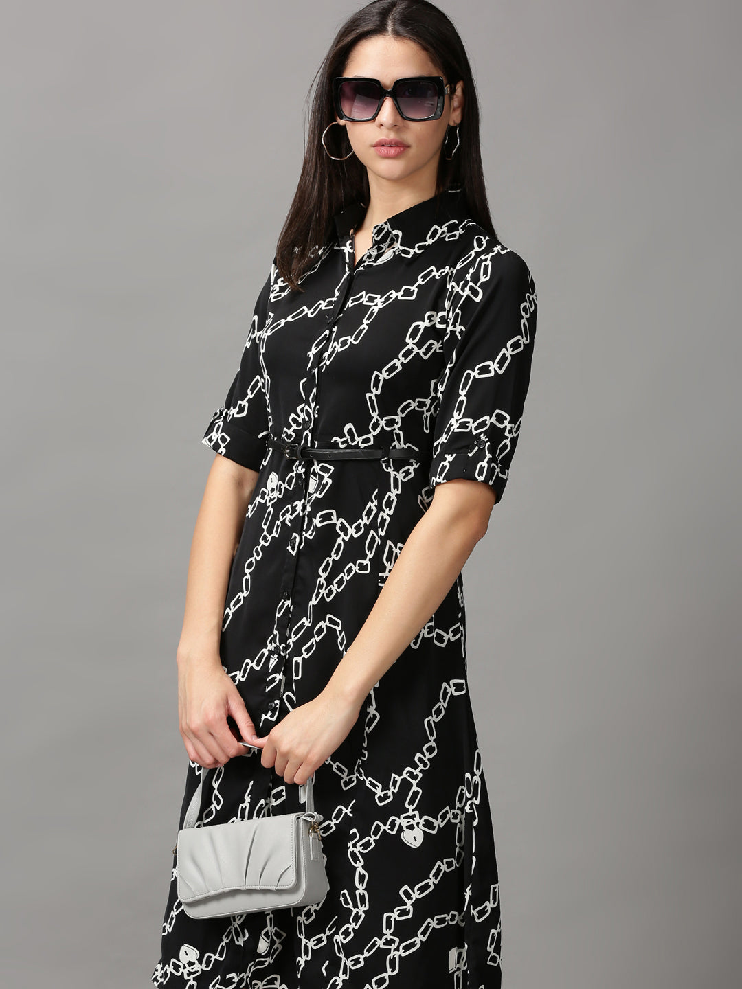 Women's Black Printed Fit and Flare Dress