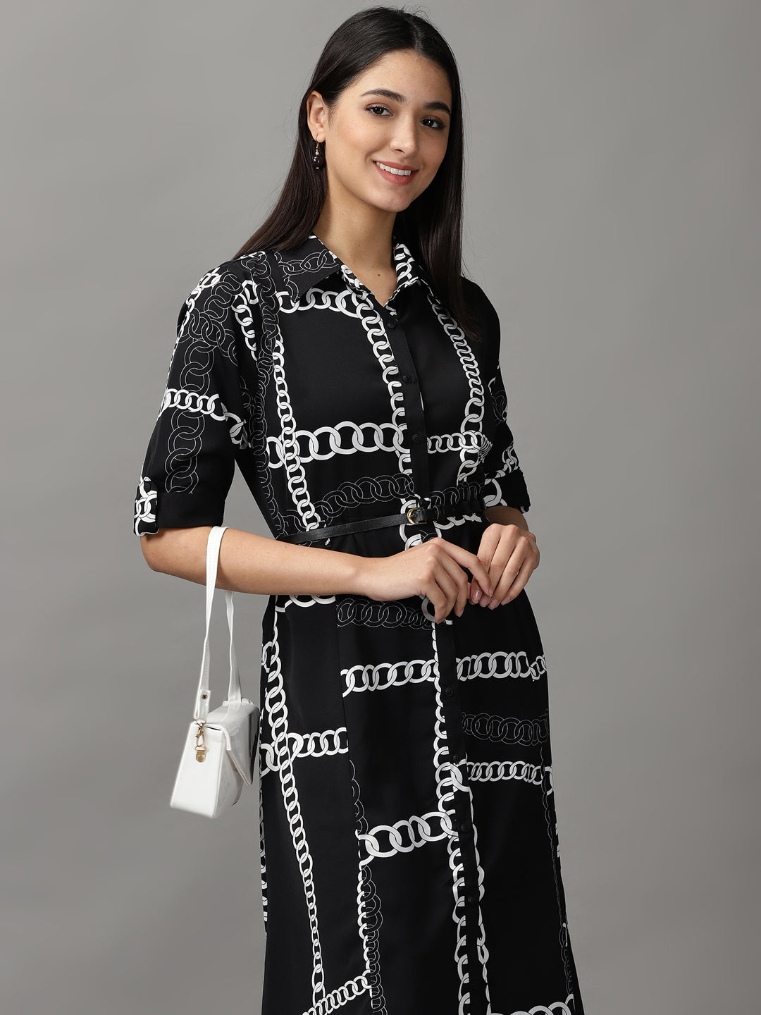 Women's Black Printed Fit and Flare Dress