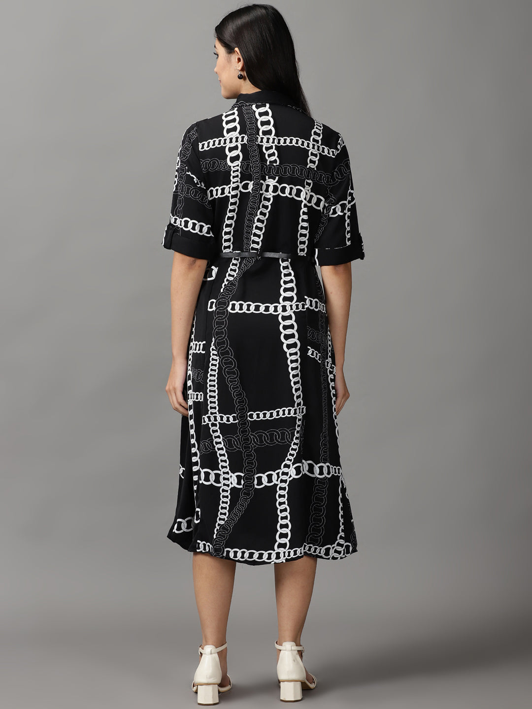 Women's Black Printed Fit and Flare Dress