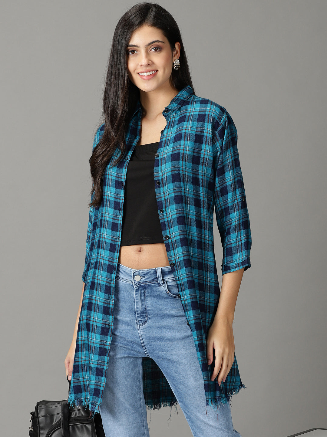 Women's Teal Checked Shirt