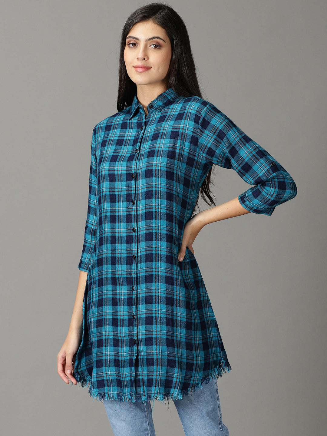 Women's Teal Checked Shirt