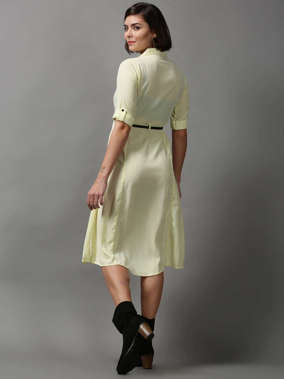 Women's Yellow Solid A-Line Dress