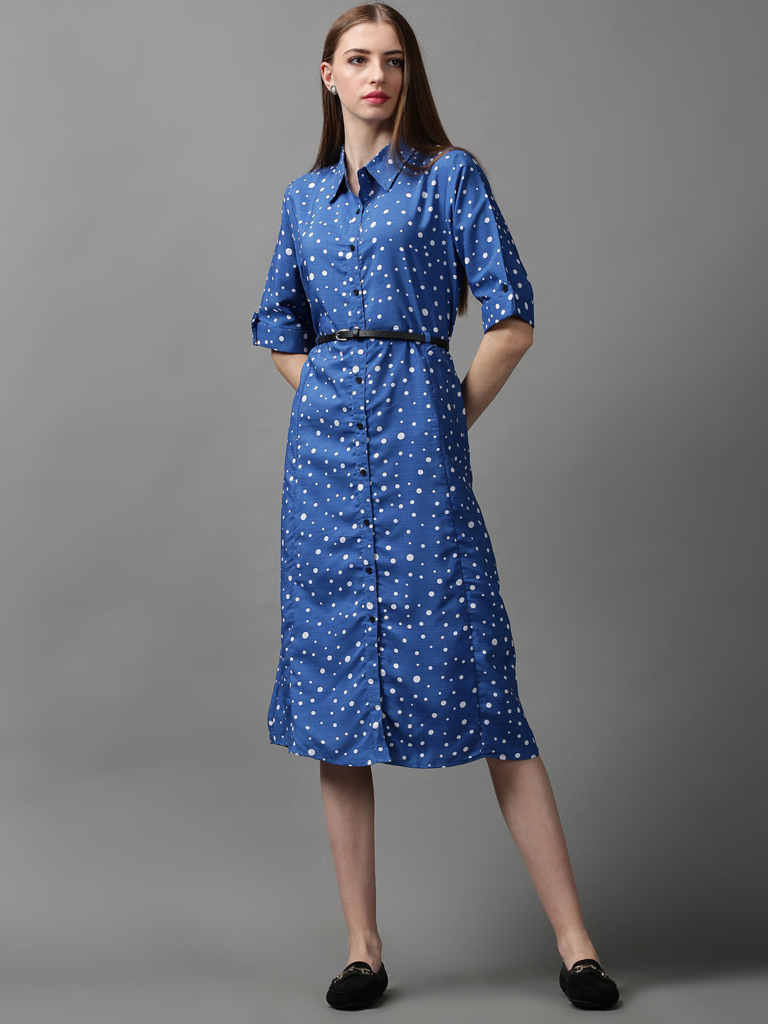 Women's Blue Printed A-Line Dress
