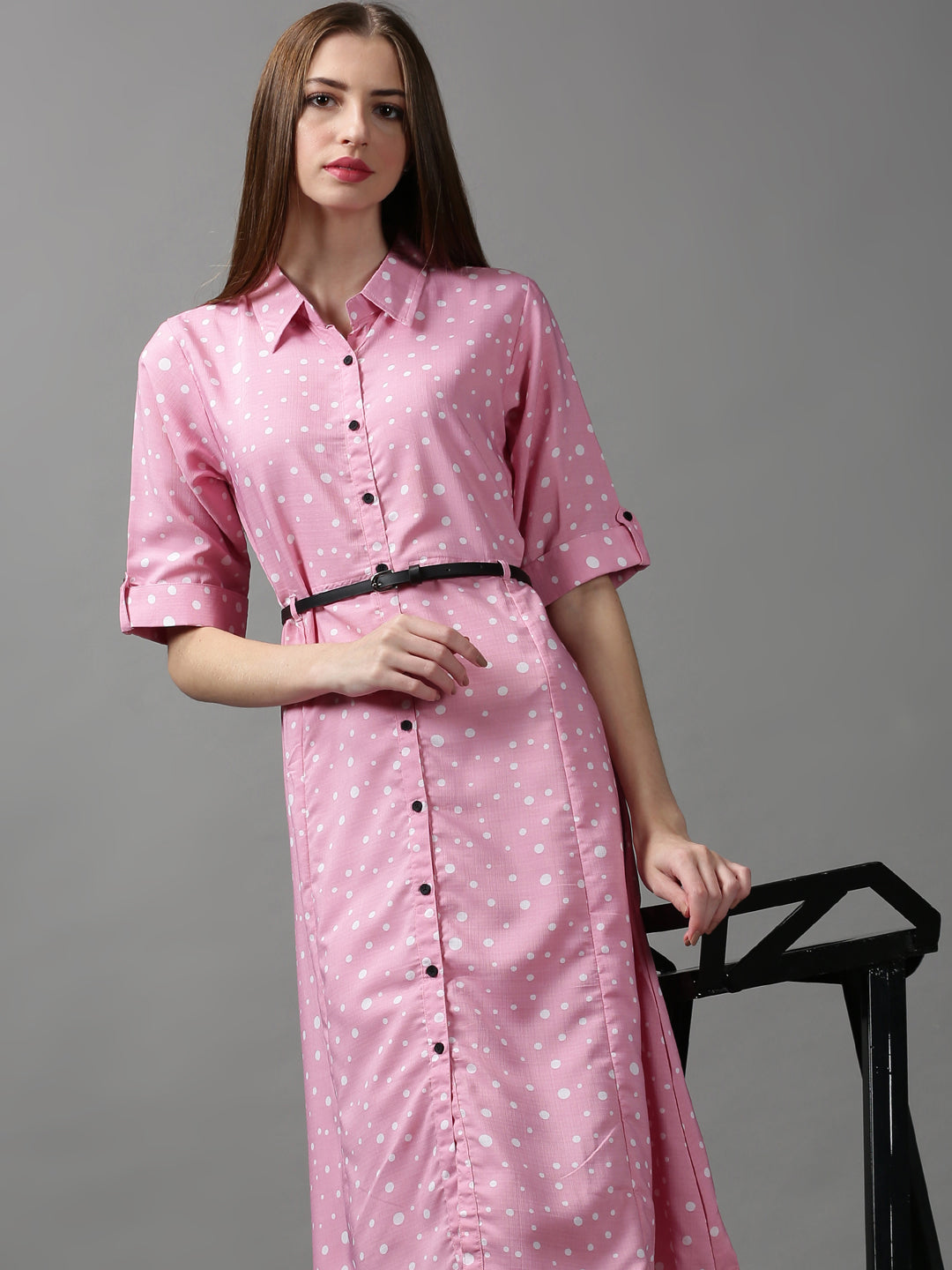 Women's Pink Printed A-Line Dress
