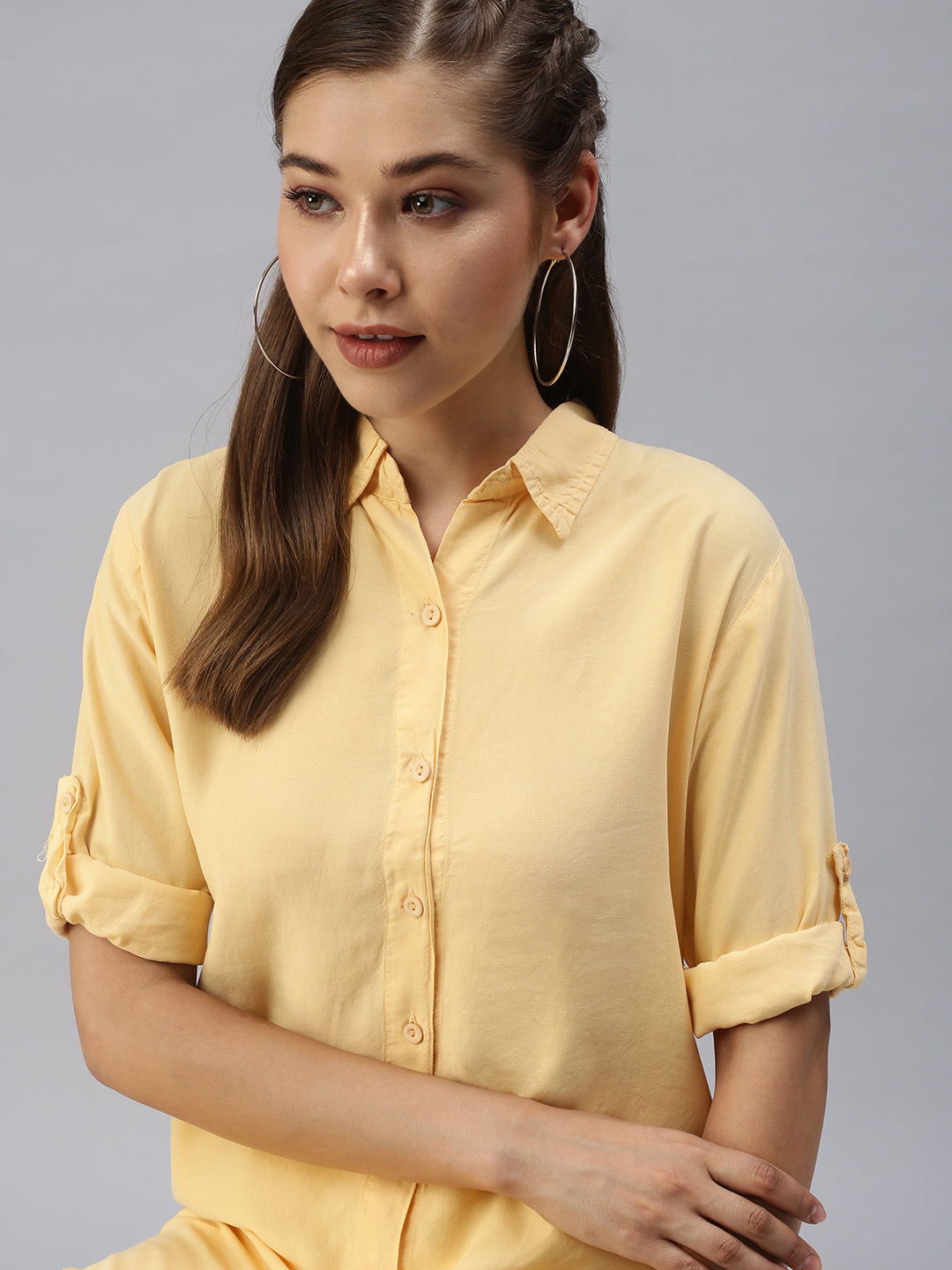 Women's Mustard Solid Shirt Dress