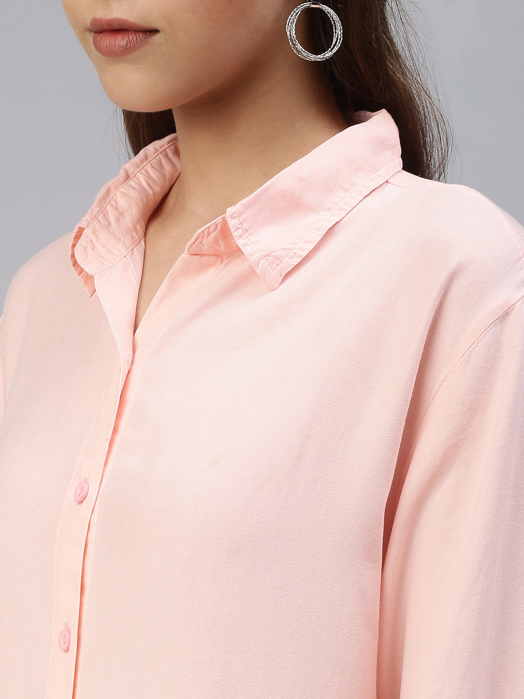 Women's Pink Solid Shirt Dress