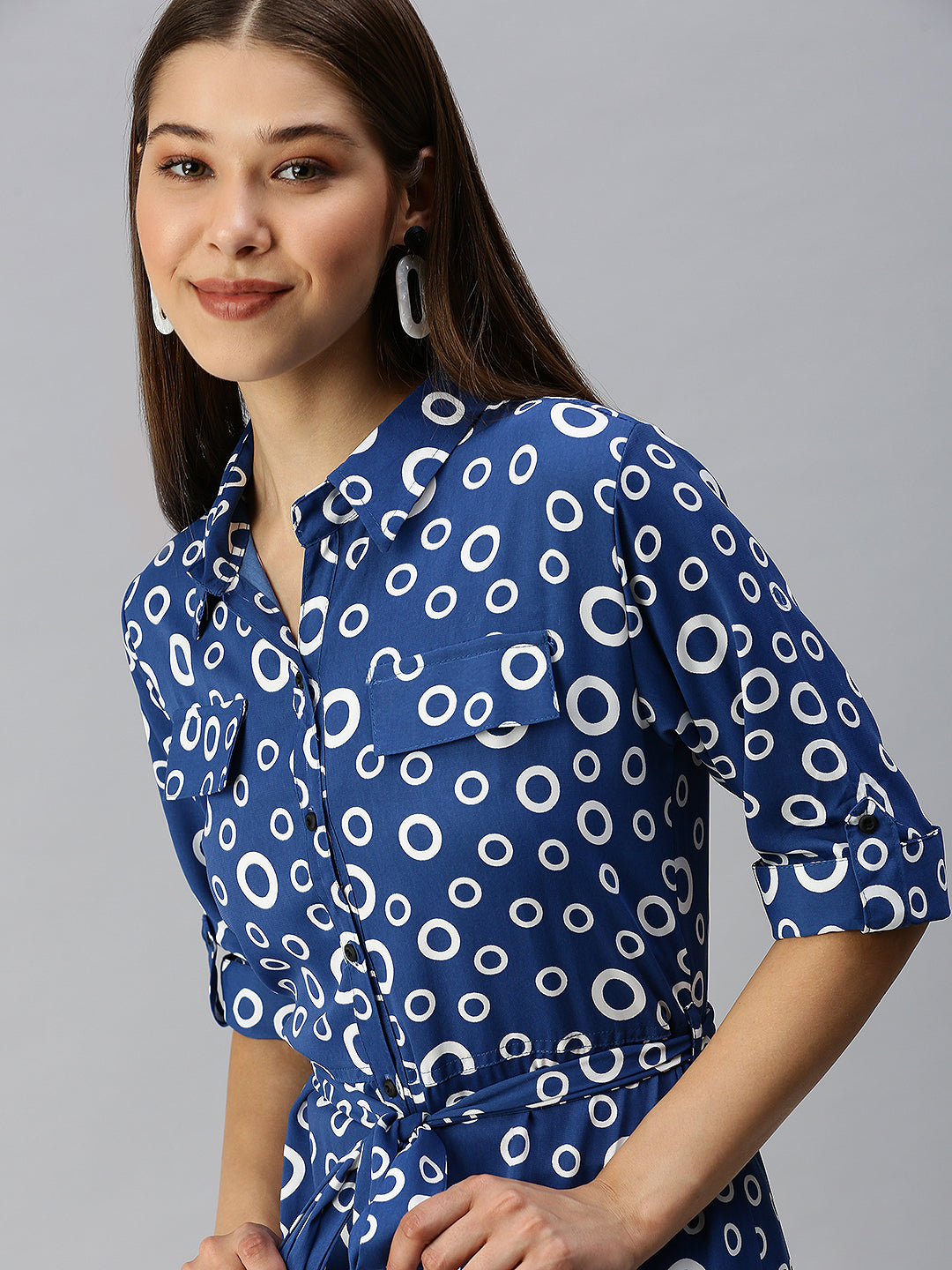 Women's Blue Printed Shirt Dress
