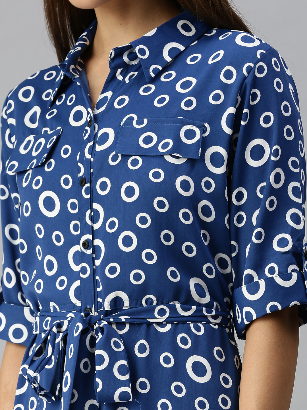 Women's Blue Printed Shirt Dress