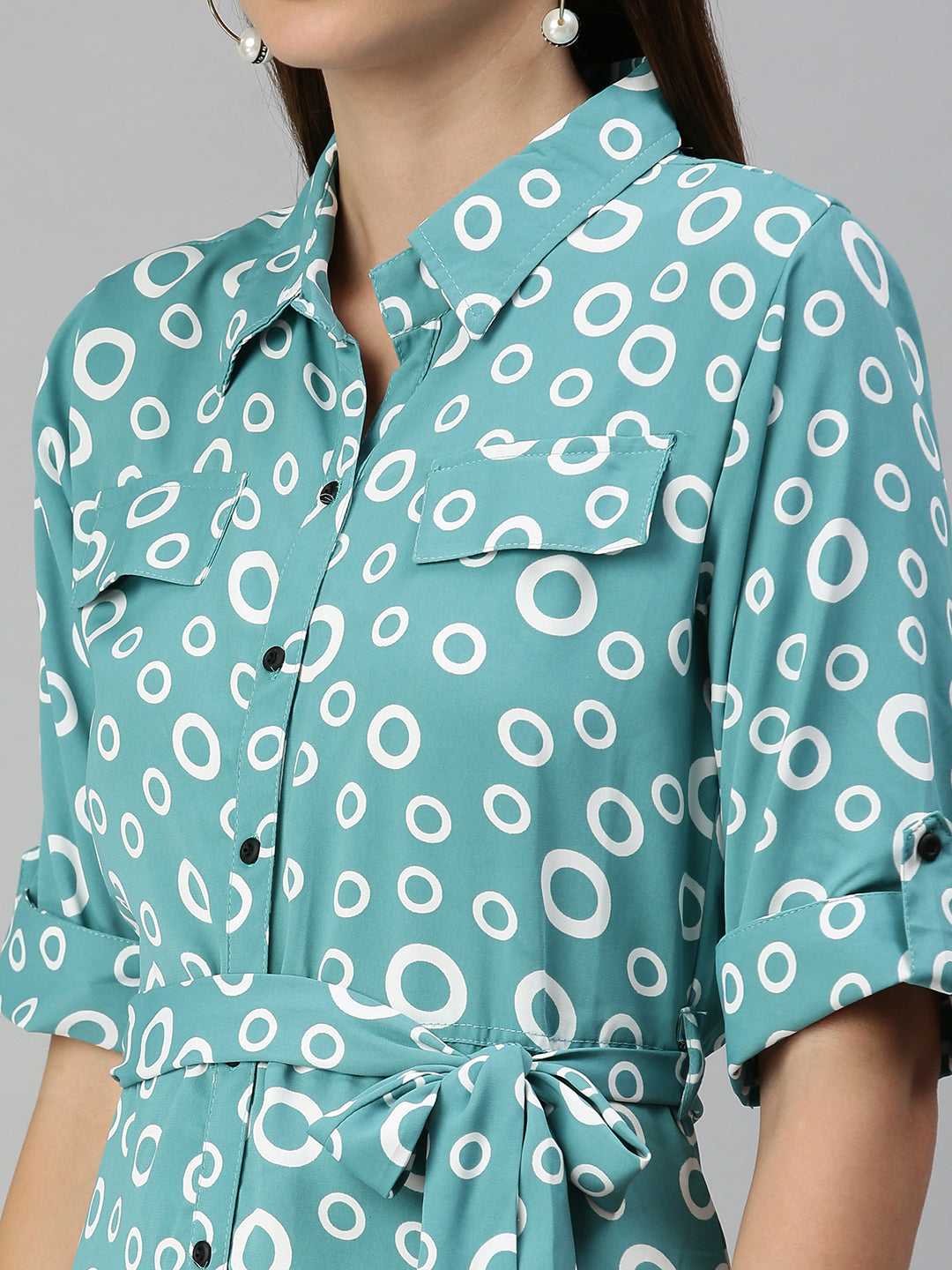 Women's Green Printed Shirt Dress