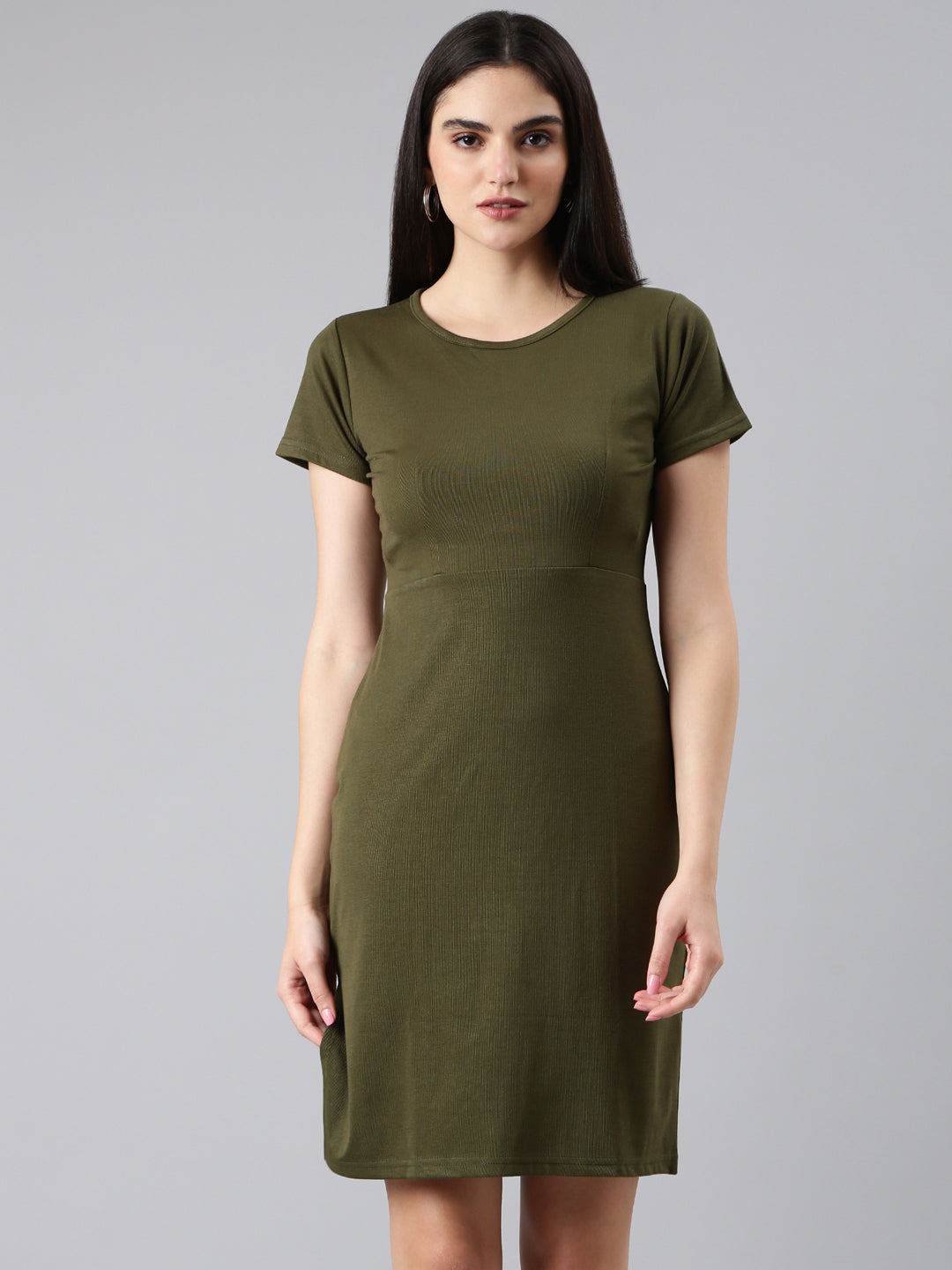 Women Olive Solid Bodycon Dress