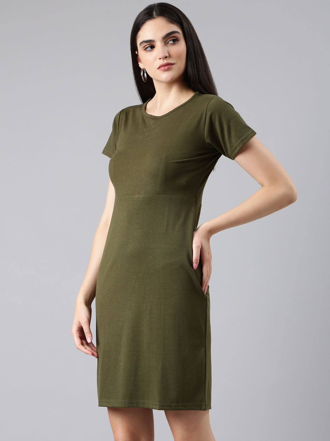 Women Olive Solid Bodycon Dress
