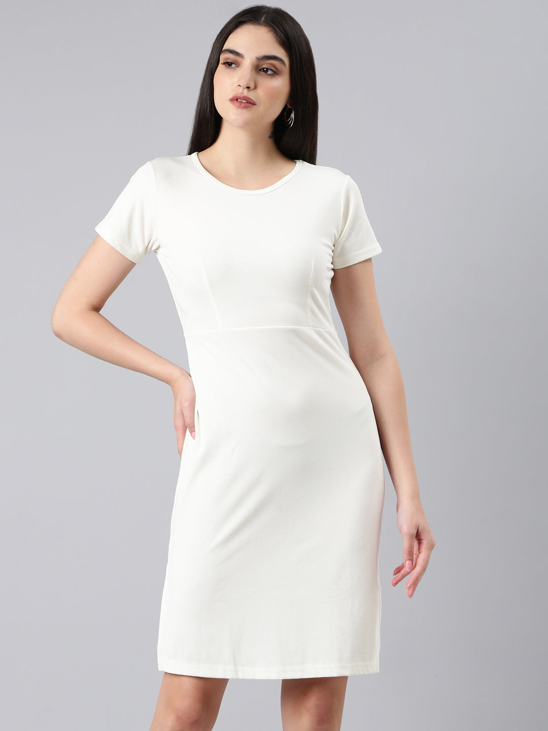 Women White Solid Bodycon Dress