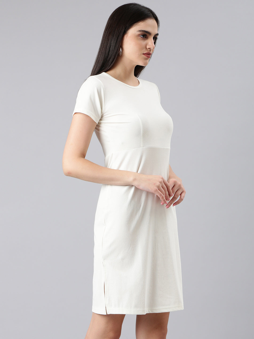 Women White Solid Bodycon Dress