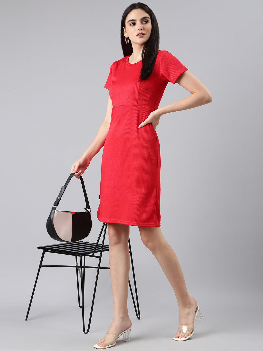 Women Red Solid Bodycon Dress