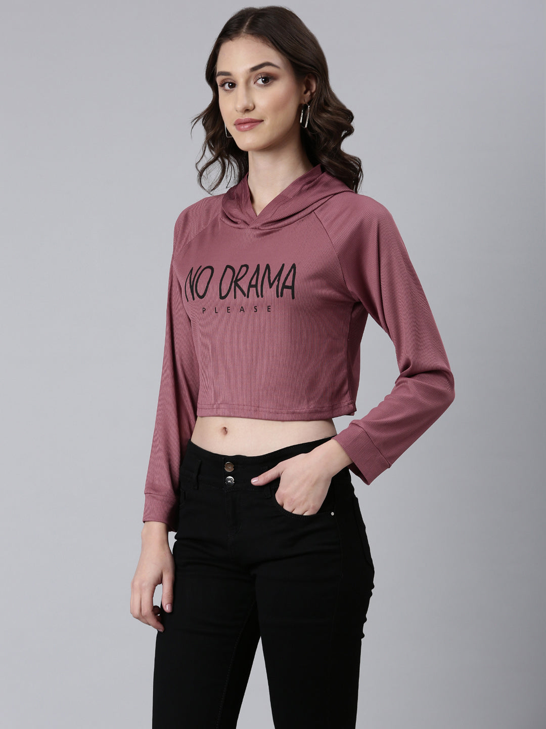 Women Mauve Typographic Crop Boxy Tshirt